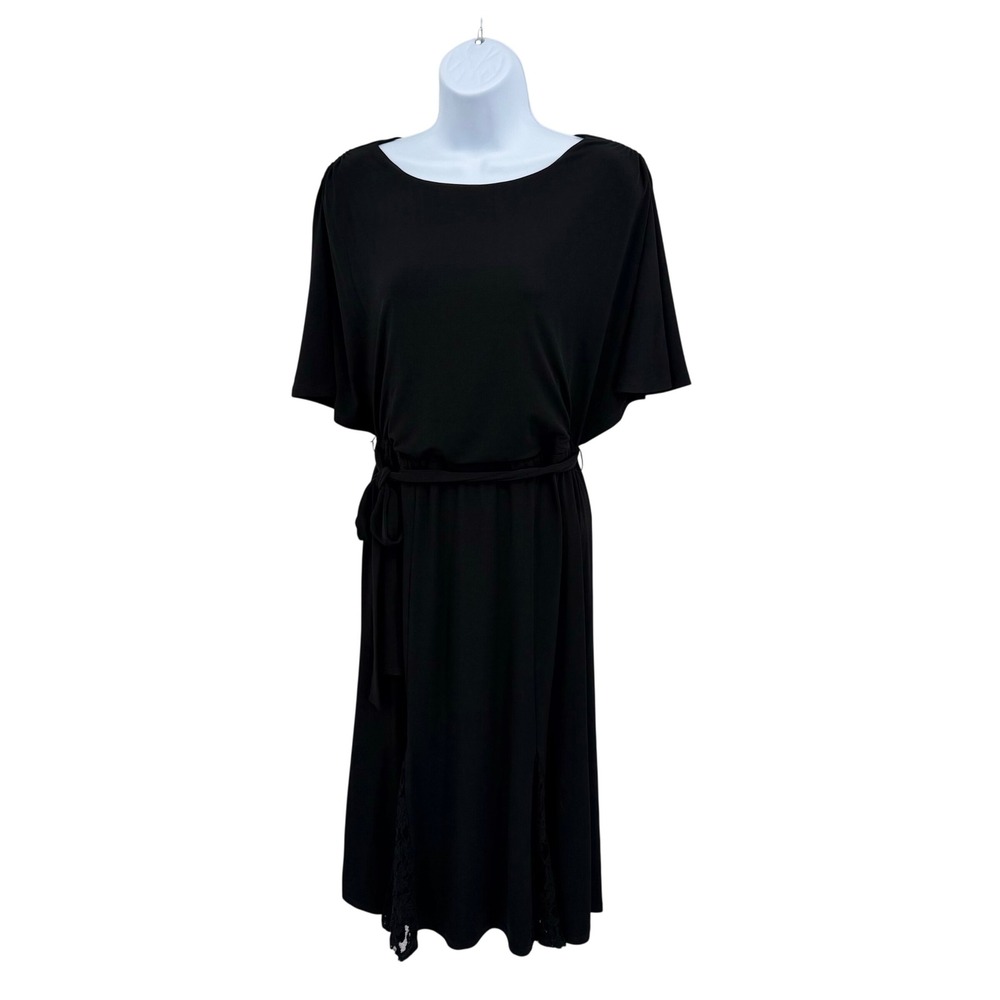 VICKY TIEL Women's M Midi Dress Gown Black Lace Trimmed Flowy Elegant Evening